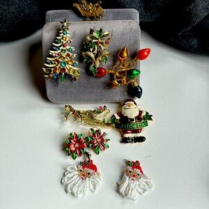 Vintage Christmas Pins and Earrings